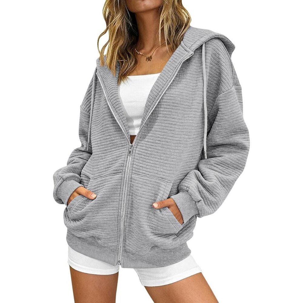 Women's Zip Up Hoodie Oversized Long Sleeve Sweatshirt Casual Fall Wear